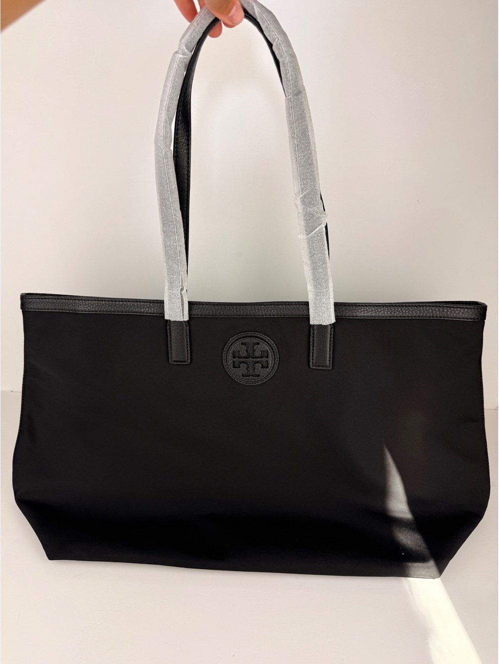 Tory Burch Black Nylon Large Tote Bag Leather Trim Travel Work $295